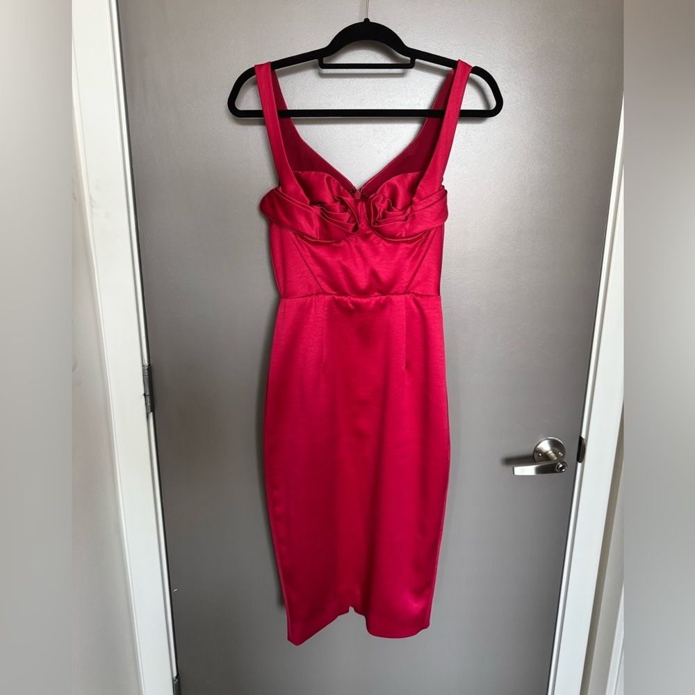 House of CB Charlotte Red Satin Midi Dress with Slit - Picture 5 of 10